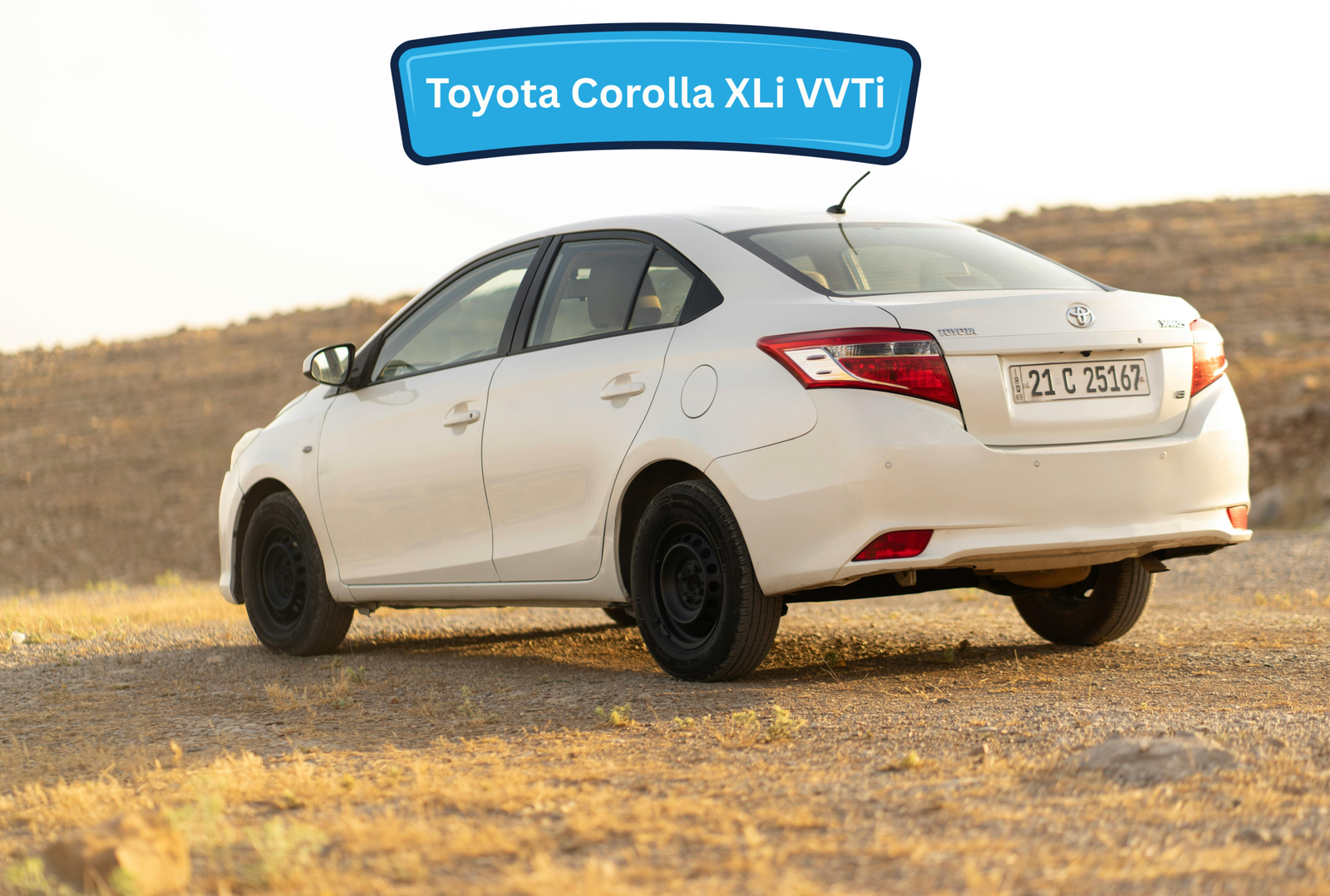 Toyota Corolla XLi VVTi sedan parked on a road